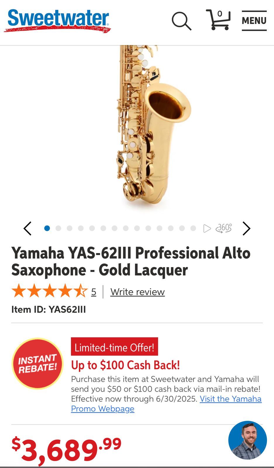 Yamaha YAS-62III Professional Alto Saxophone 2010s - Lacquered Brass