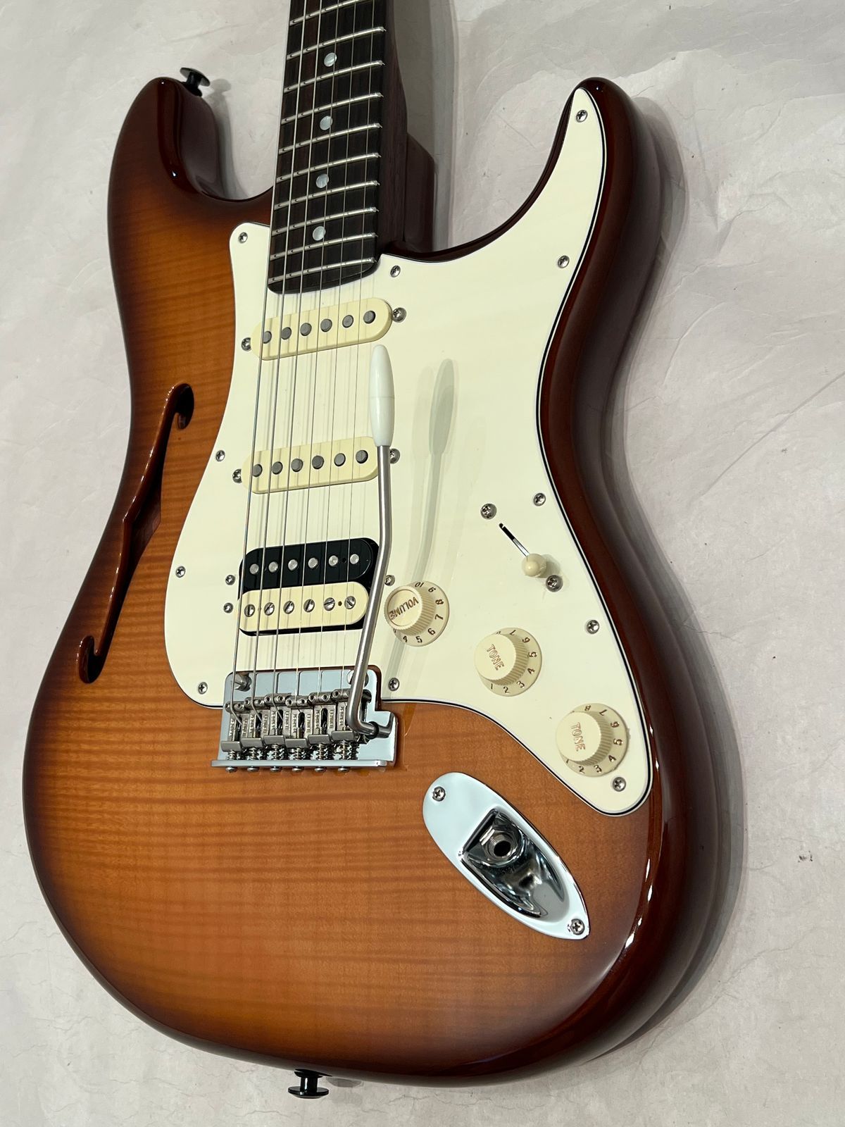 Fender Rarities Series Limited Edition Flame Maple Top Thinline Stratocaster HSS - 2019 -- Violin Burst Solid Rosewood Neck