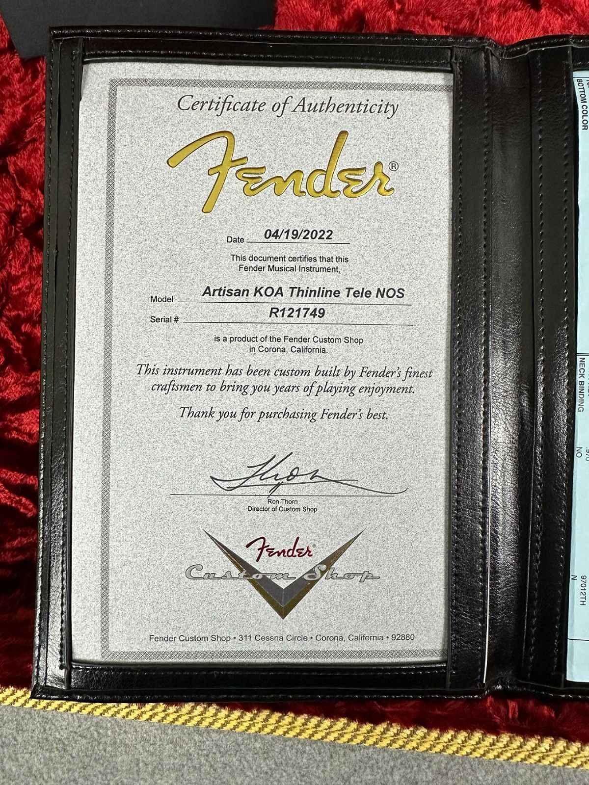 Fender Custom Shop Artisan Koa Thinline Telecaster 2019 MINT